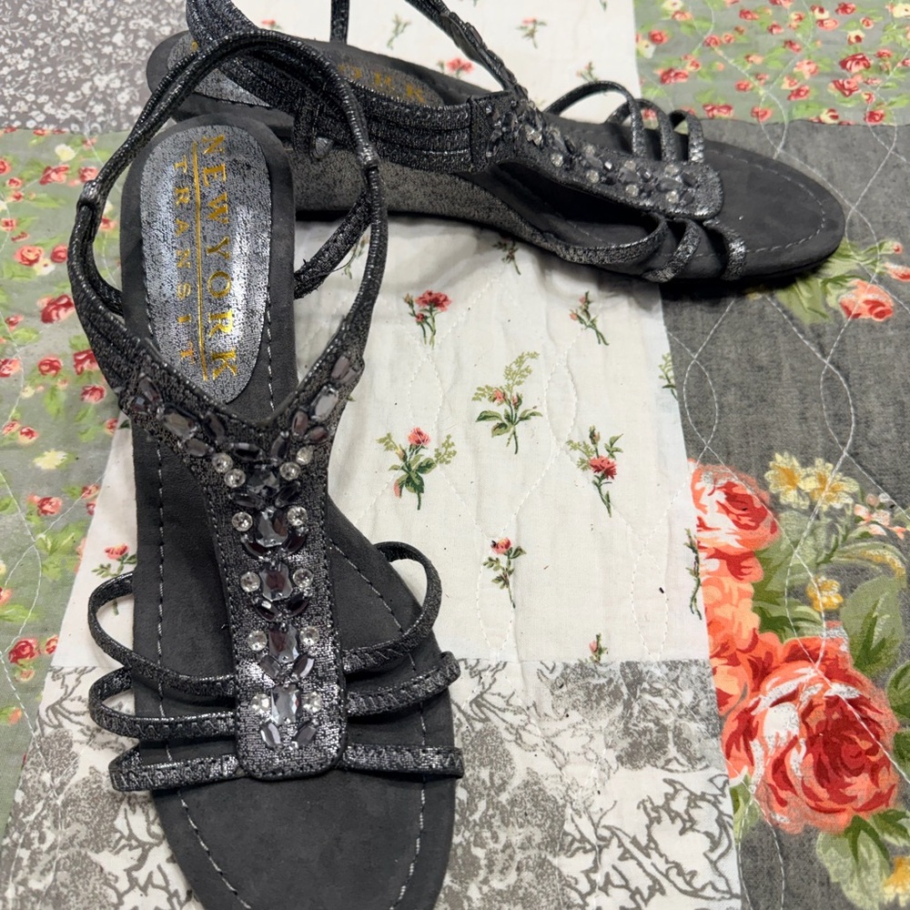 New York Transit Glittery Black Sandals
